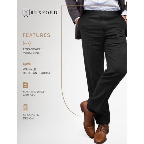 The Ruxford‎ Classic Collection Mens Black Elastic Waist Trousers Size XL senior - Picture 2 of 11